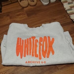 White Fox Boutique Gray and Orange Crew Neck Sweater